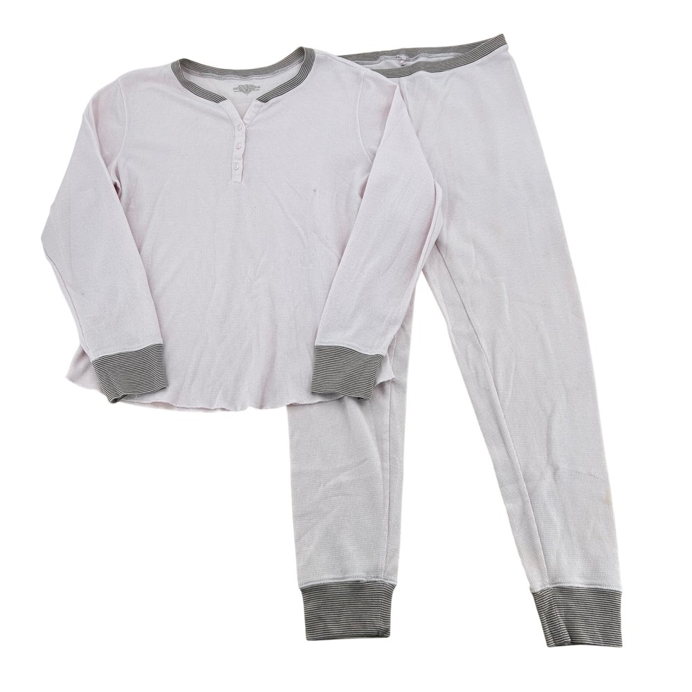 Warm Essentials Pink Waffle Knit Pajama Set Womens M/L Henley Thermal Loungewear